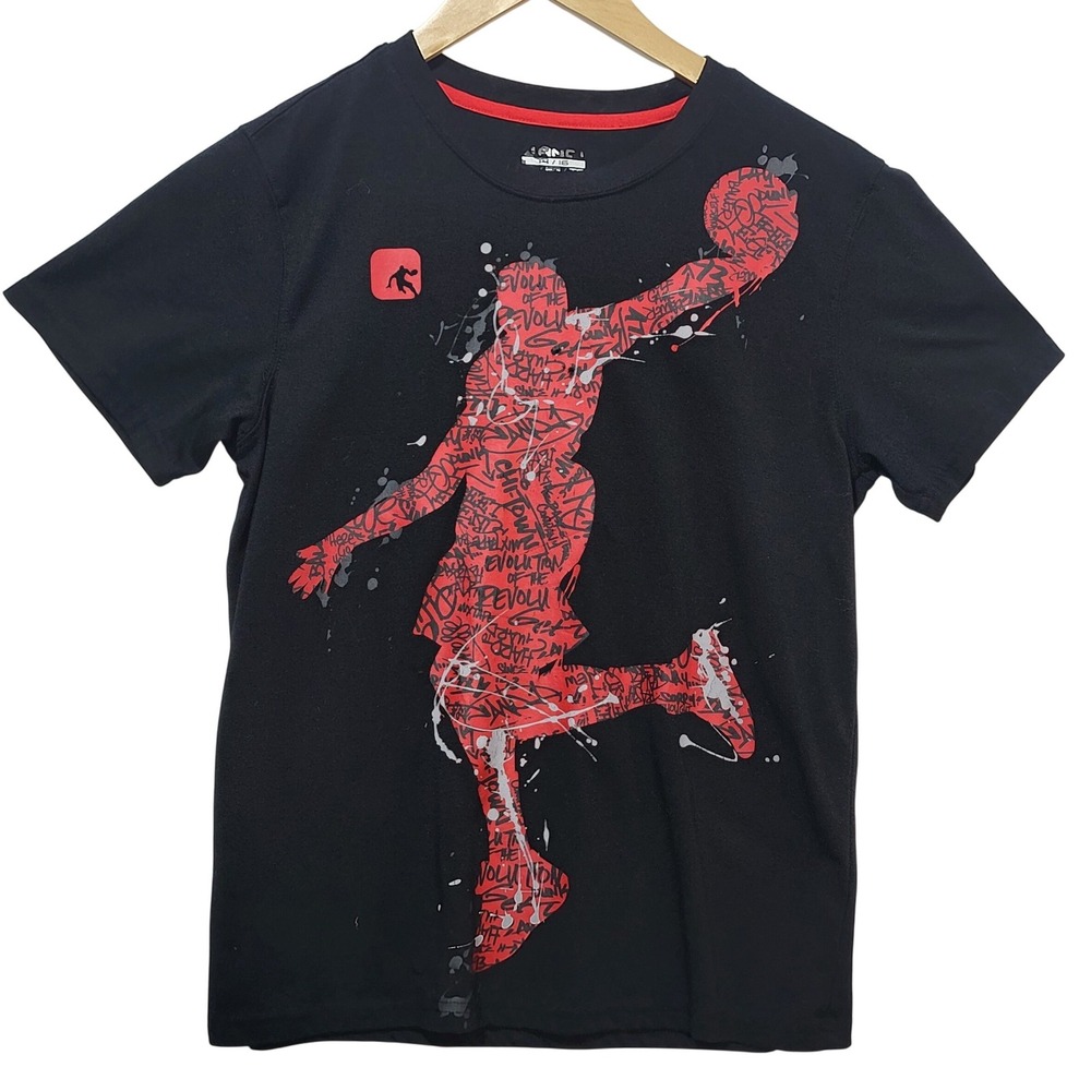 AND1 Boys Black Red Basketball Evolution Graphic T-Shirt Size XL 14/16